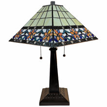 23" Stained Glass Two Light Mission Style Table Lamp with Floral Glass Shade