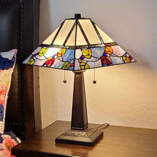 23" Cream and Blue Stained Glass Two Light Mission Style Table Lamp