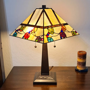 23" Cream and Jewel Stained Glass Two Light Mission Style Table Lamp