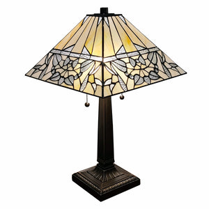 23" Amber and Clear Leaves Stained Glass Two Light Mission Style Table Lamp