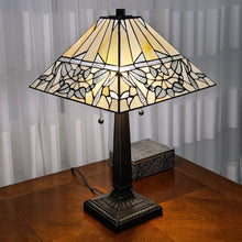 23" Amber and Clear Leaves Stained Glass Two Light Mission Style Table Lamp