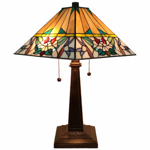 23" Stained Glass Flowery Two Light Mission Style Table Lamp