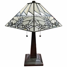 23" Stained Glass White Floral Two Light Mission Style Table Lamp