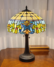 23" Stained Glass Two Light Jeweled Floral Accent Table Lamp