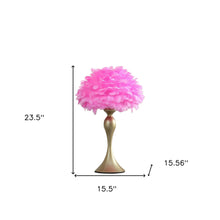 24" Glam Hot Pink Feather and Gold Table Lamp