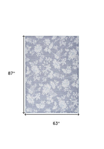 5' X 7' Grey Floral Washable Area Rug