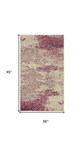 2' X 4' Ivory And Pink Abstract Power Loom Non Skid Area Rug