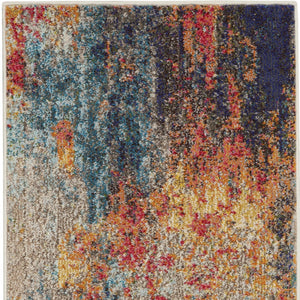 2' X 4' Rust And Blue Abstract Power Loom Non Skid Area Rug