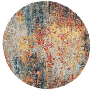 5' X 5' Multicolor Round Abstract Power Loom Non Skid Area Rug