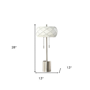28" Silver Metal Table Lamp With Geometric Laser Cut Metal Shade