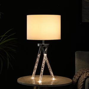 26" Silver and LED Acrylic Tripod Table Lamp With White Shade