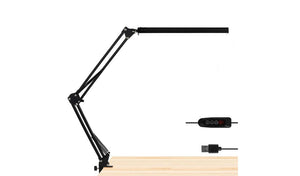 17" Black Metal USB Adjustable Swing Arm LED Desk Lamp with Clamp