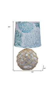 20" Glass with Rope Globe Table Lamp With Aqua Coral Shade