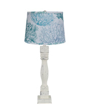 30" Rustic Distressed White Table Lamp With Turquoise Coral Empire Shade