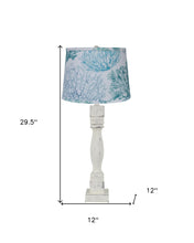 30" Rustic Distressed White Table Lamp With Turquoise Coral Empire Shade