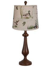 27" Rustic Brown Table Lamp With Beige And Green Duck Empire Shade