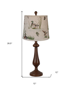 27" Rustic Brown Table Lamp With Beige And Green Duck Empire Shade