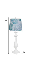 27" White Candlestick Table Lamp With Aqua Coral Shade