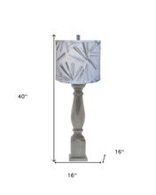 40" Rustic Washed Gray Table Lamp With White And Grey Abstract Drum Shade