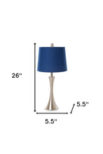 Set Of Two 26" Silver Metal Table Lamps With Blue Empire Shade