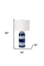 Set of Two 30" Blue And White Swirl Ceramic Table Lamps With White Shade