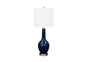 33" Blue And Silver Glass Table Lamp With White Drum Shade