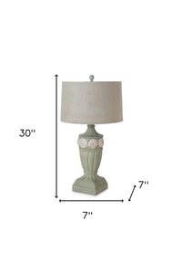 Set Of Two 30" Green Seashell Table Lamps With Grey Drum Shade