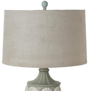 Set Of Two 30" Green Seashell Table Lamps With Grey Drum Shade