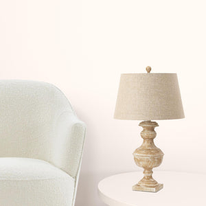 31" Distressed Beige Table Lamp With Beige Empire Shade