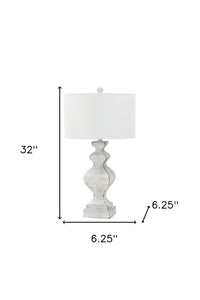 Set Of Two 32" Distressed White USB Table Lamps With White Drum Shade