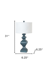 Set Of Two 31" Distressed Teal Table Lamps With White Drum Shade