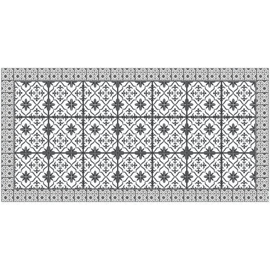 2' X 4' Dark Gray And White Tile Printed Vinyl Area Rug with UV Protection